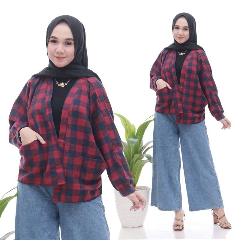 Outer Balon Grid Flanel viral Kekinian