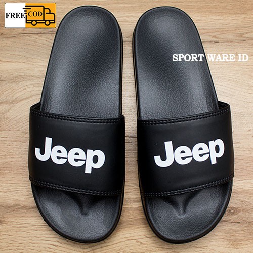 Sandal Slop Pria JEEP Karet / Sandal Slide Selop Slip on unisex Hitam