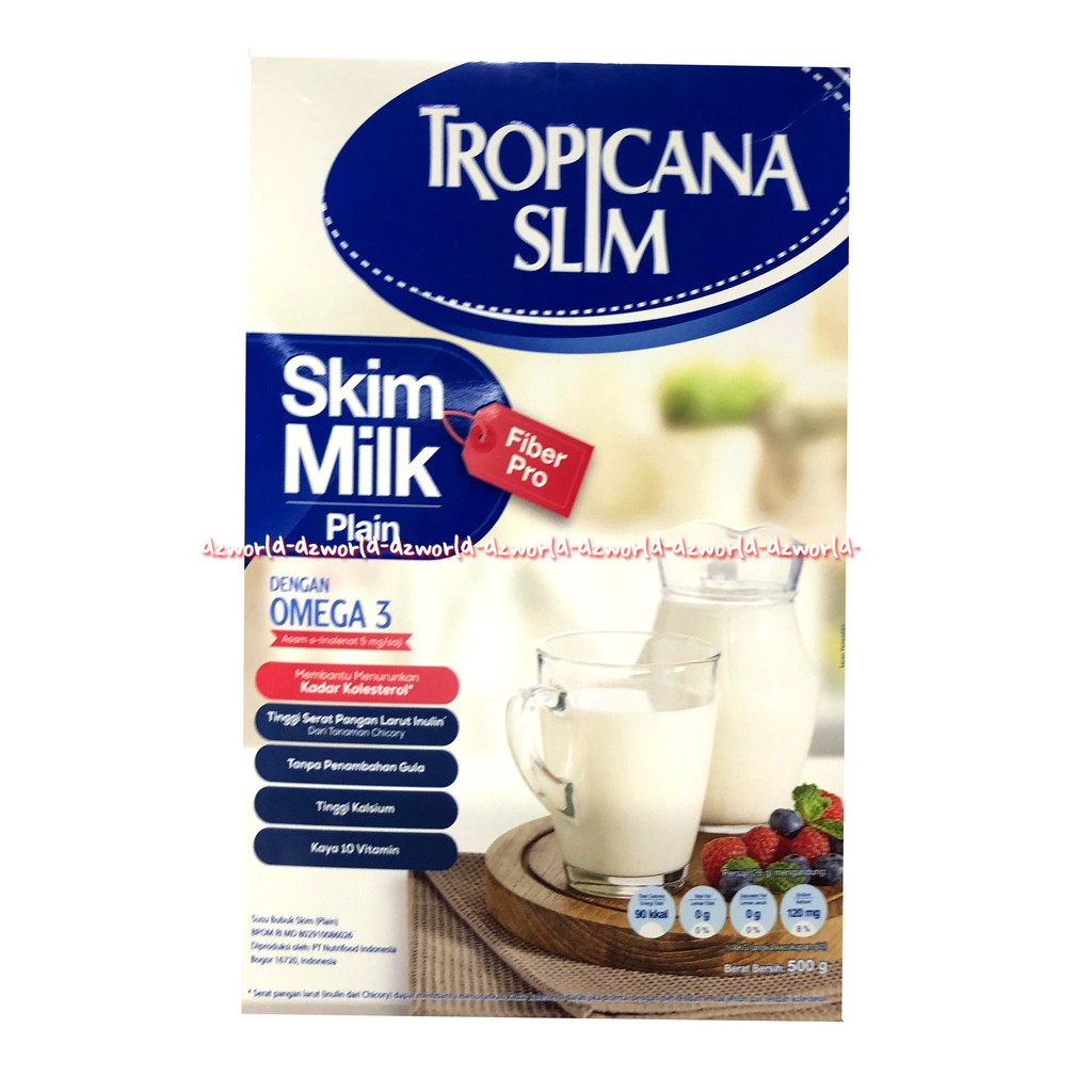 Tropicana Slim Skim Milk Plain 500gr Susu rendah Gula Dengan omega 3 Tropicanaslim Rasa Original