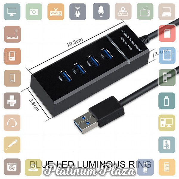 High Speed 4 Ports USB HUB 3.0 Adapter 5Gbps for Laptop PC / Notebook / Computer `60VCM2- Black