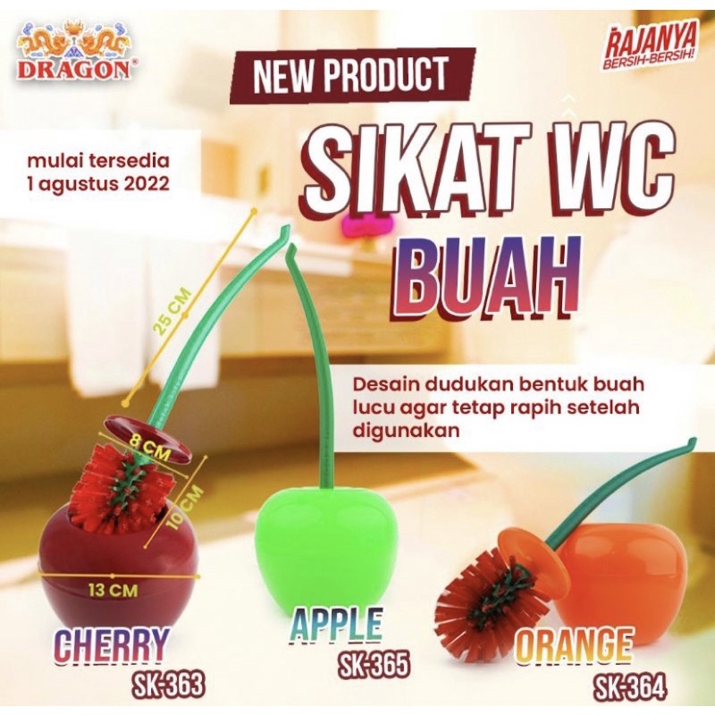 SIKAT WC BUAH CHERRY DAN APEL DRAGON / SIKAT WC KLOSET + TEMPAT MOTIF BUAH