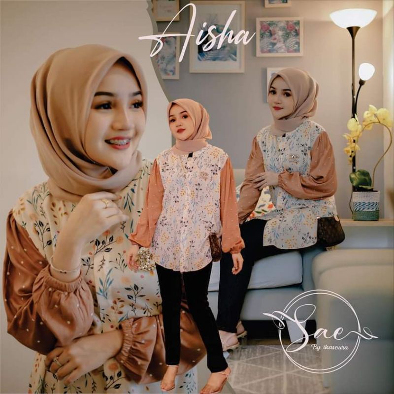 Kemeja/Blouse/Atasan kombinasi FLOWER&POLKADOT