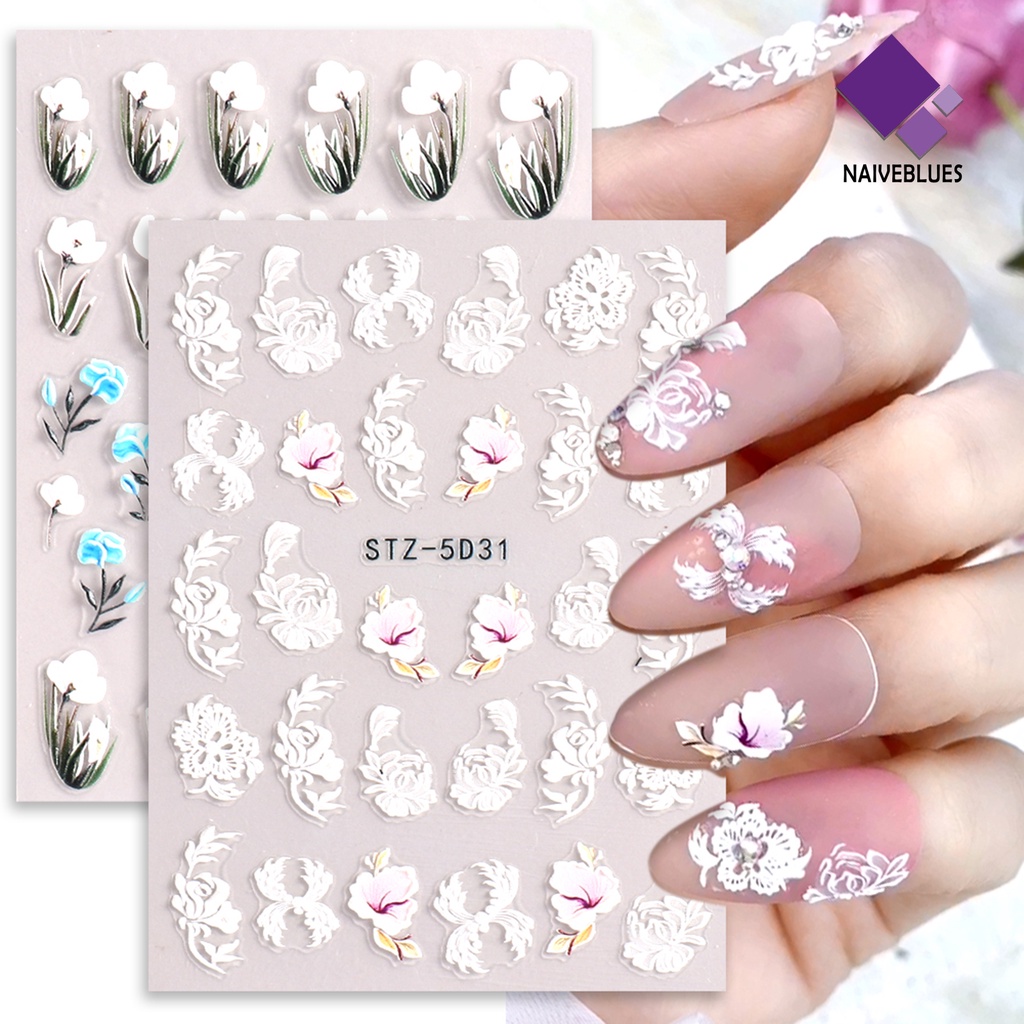 Naiveblue &gt; Stiker Kuku DIY Motif Bunga Untuk Nail Art