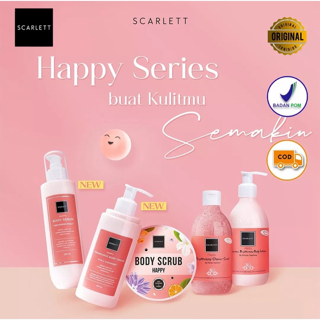 Scarlett Whitening All Happy Series | Scarlett Whitening Body lotion Serum Body Cream Body Serum Shower Scrub Happy