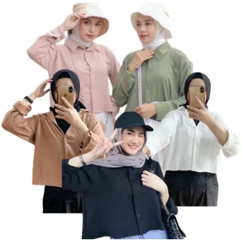LISA CROP BLOUSE CRINKLE AIRFLOW / KEMEJA CROP POLOS WANITA / OUTER WANITA