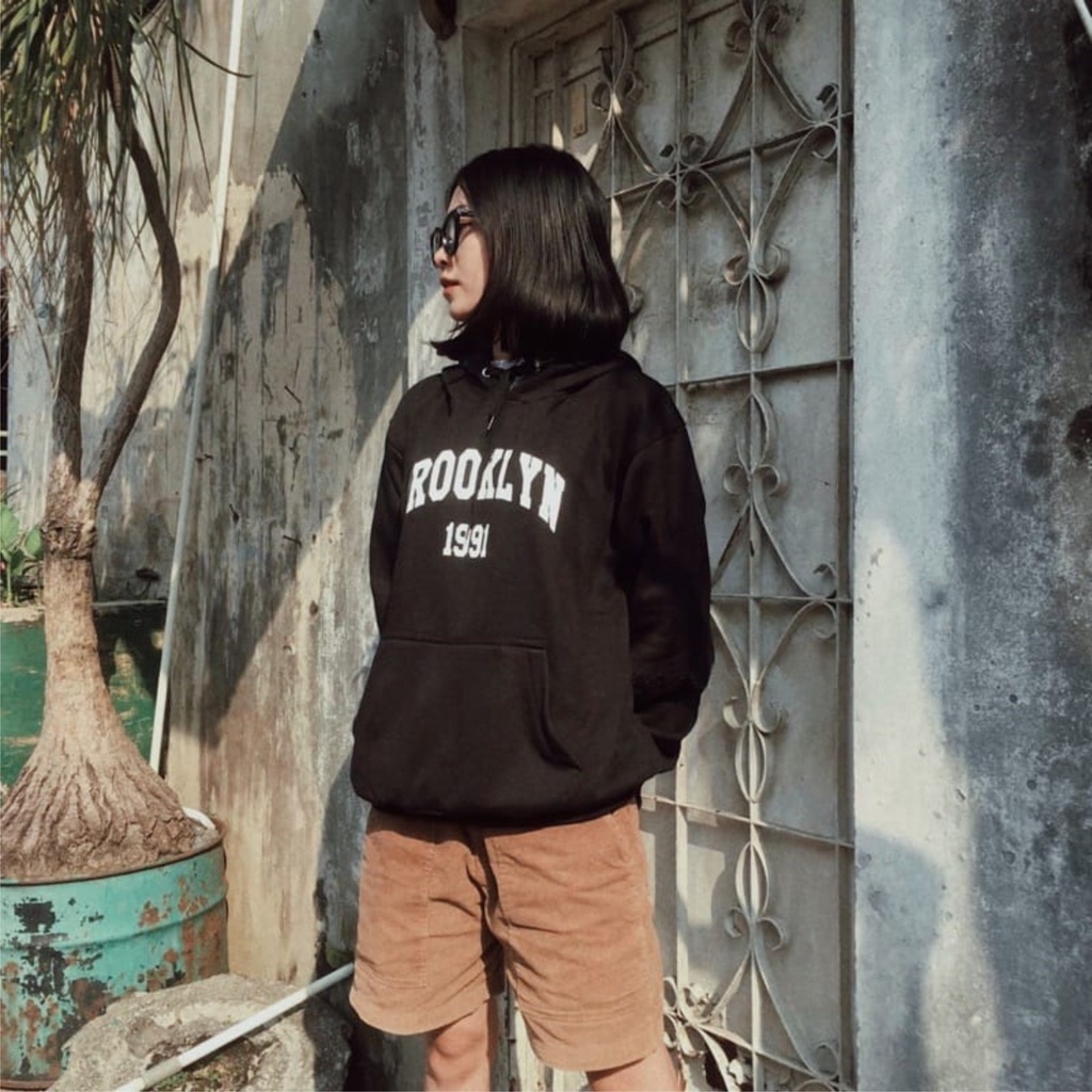 FenishaStore BLOOKLYN 1991 Sweater Hoodie Wanita Kantong Depan Size M-L-XL-XXL Bisa Bayar Ditempat COD