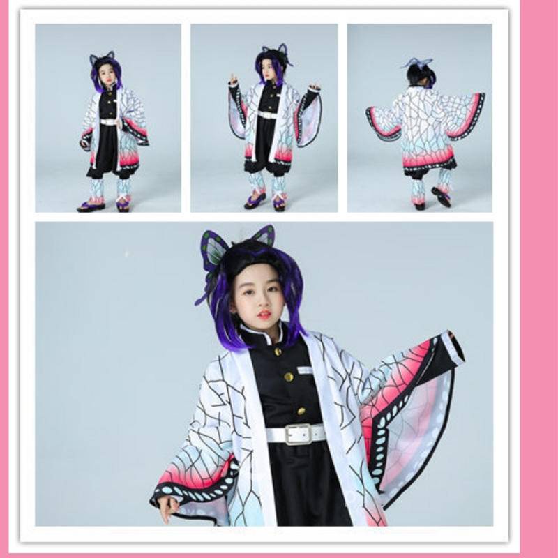 【Wetrose】 Anime Demon Slayer Kids Anak Anak Kamado Nezuko Kocho Shinobu Tanjiro Muichiro Cosplay Costumes Kimetsu no Yaiba Pink Kimono Costume Kostum