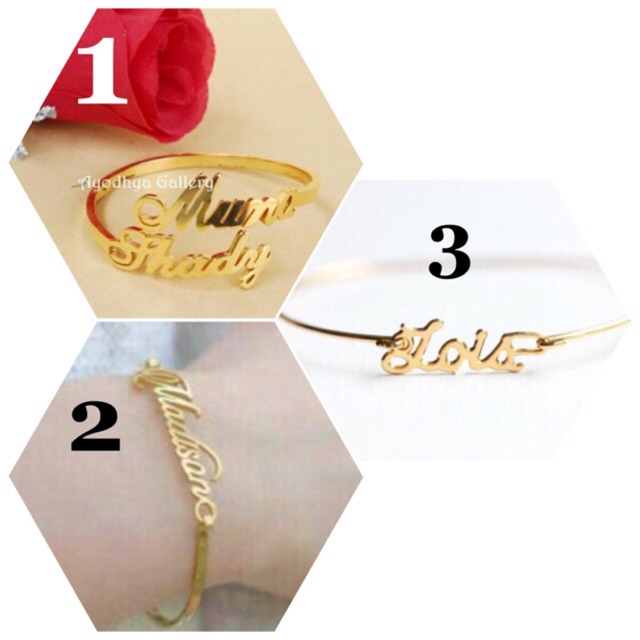 Gelang nama bangle Gold Silver titanium stainlees Gelang nama bangle Gold Silver titanium stainlees