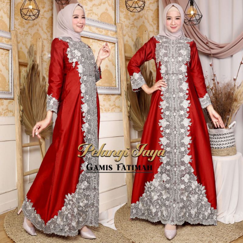 Realpict Gamis Fatimah bahan tafeta aplikasi bordir
