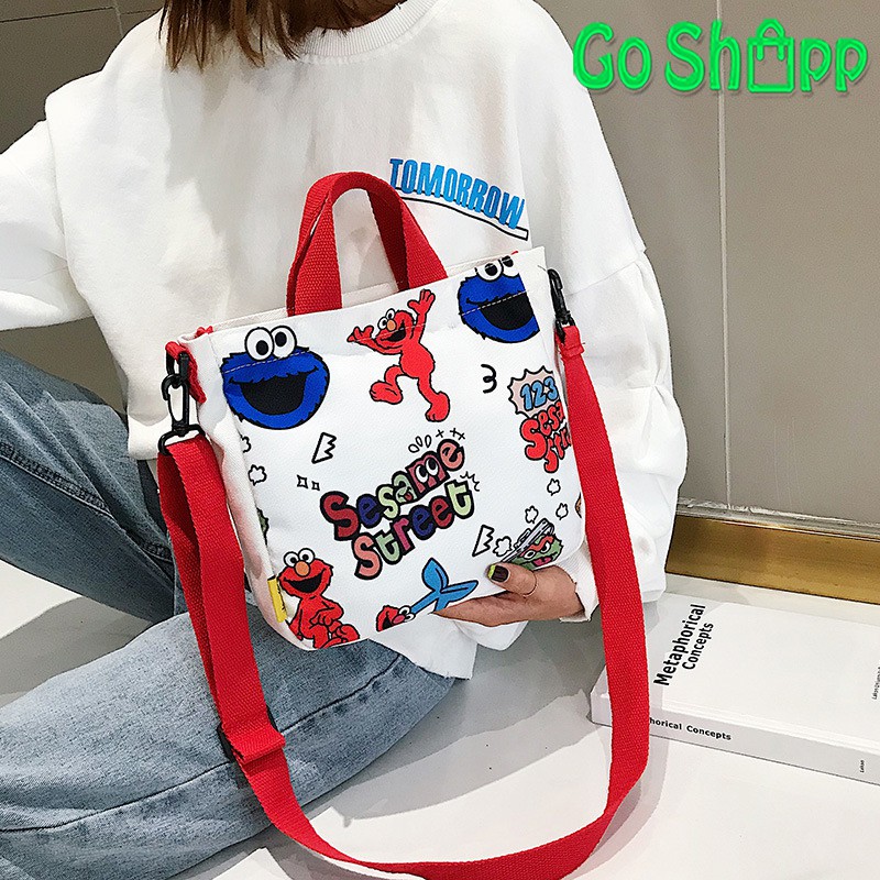 ToteBag Elmo Import - Tote Bag Kanvas Tebal dan Sleting - Tas Anak Totebag Lucu Termurah [TE03]