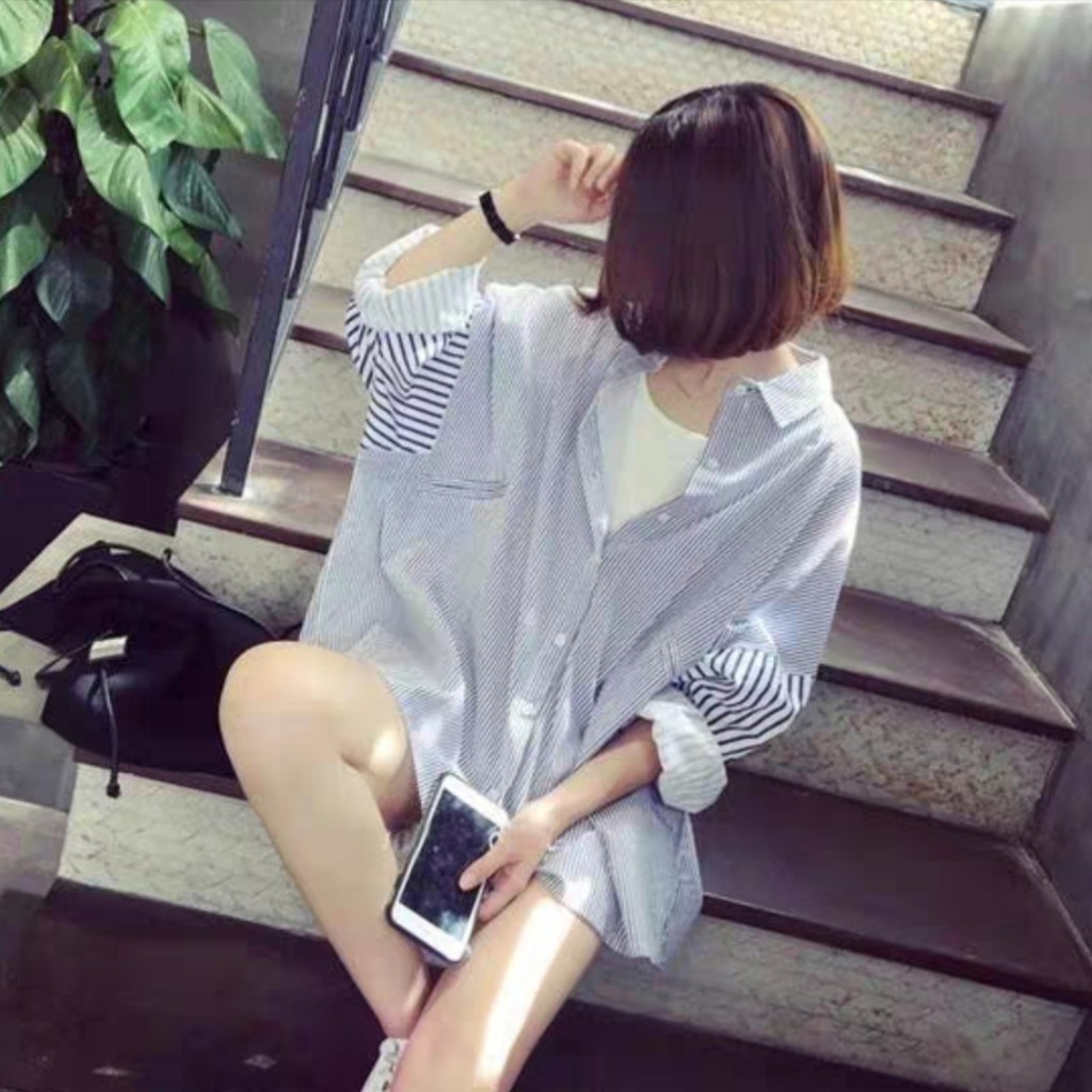 KEMEJA 4104 LINE OVERSIZED SHIRT Wanita IMPORTIR TERMURAH GROSIR PAKAIAN Impor FASHION Import
