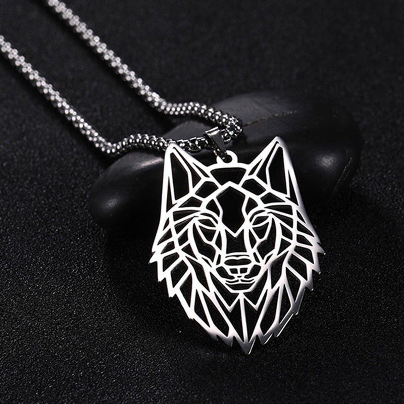 Fancyqube Viking Fashion Wolf Pendant Stainless Steel Hollow Animal Necklace Men Jewelry