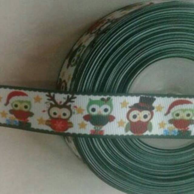

Pita grosgrain 1" christmas owl list hijau