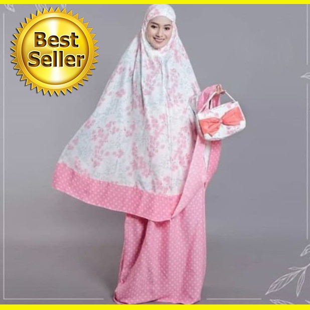 Mukena Bali dewasa motif bunga kecil warna  Pink Muda
