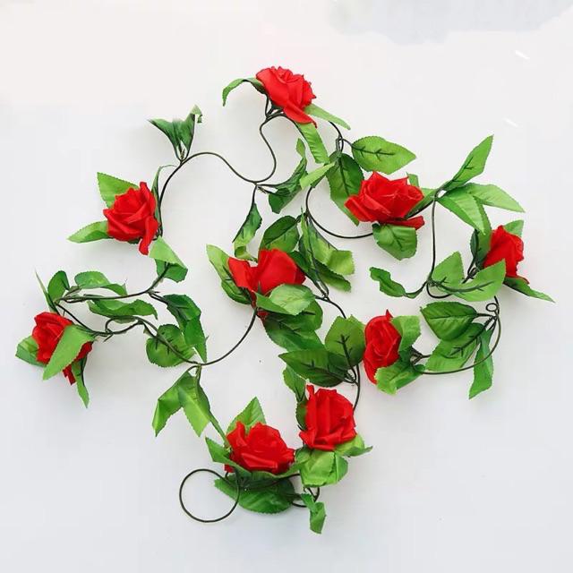 AM357 Bunga Rambat Dekorasi Ruangan Bunga Artifisial Bunga Palsu-Rose Merah