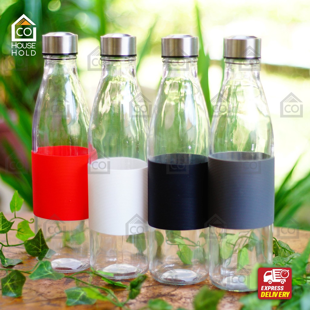 NEW Botol Minum Kaca 750 mL Pelindung Silicone / Botol Kaca Tutup Stainless