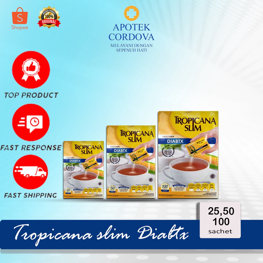 

Tropicana slim Diabtx ukuran 25sch dan 50sch dan 100sch - Pemanis non kalori - diabetes - tropicana slim - pemanis untuk diabetes - menjaga kadar gula -