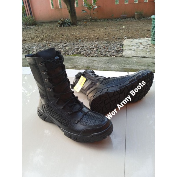 Sepatu PDL TNI POLRI 2022 MODEL BOA JARING KULIT SAPI FULL UP  by Wor Army Boots