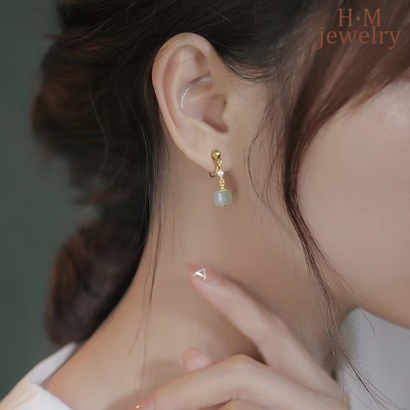 Anting Klip Tanpa Tindik Desain Mutiara Hetian Jade