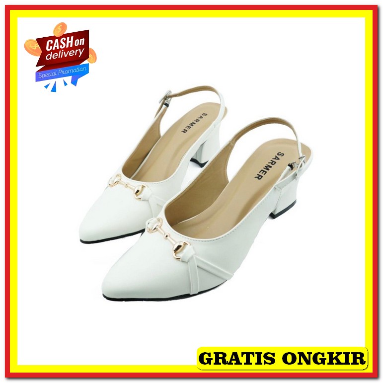 Sepatu Haihil Hils Hak Tinggi Pesta Kerja Wanita Murah Import Kekinian Sarmer - Jowey Heels White