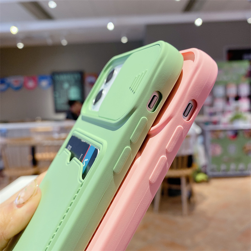 Soft Case Pelindung Lensa Anti Jatuh Dengan Holder Kartu Untuk Iphone 12pro Max X Xs Max Xr 6 7 8 Se2020 6plus 7plus 8plus