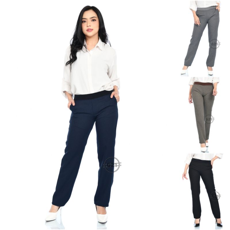 Celana Kerja Kantor Wanita Pinggang Karet Panjang Bahan Dasar Formal Hitam Polos Model Slimfit Celana Hitam Wanita Celana Kantor Wanita Celana Kerja Wanita Kantor Celana Bahan Kerja Wanita Celana Bahan Panjang Wanita Celana Hitam Panjang Wanita