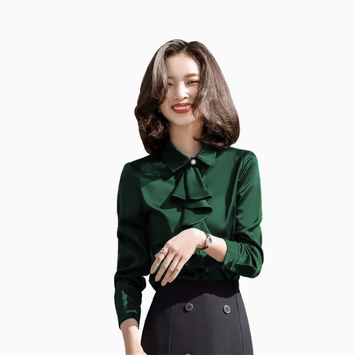 Blouse Korea Velvet Wanita Kerja Kantor Lengan Panjang Variasi Pita Cantik Kekinian All Size-1