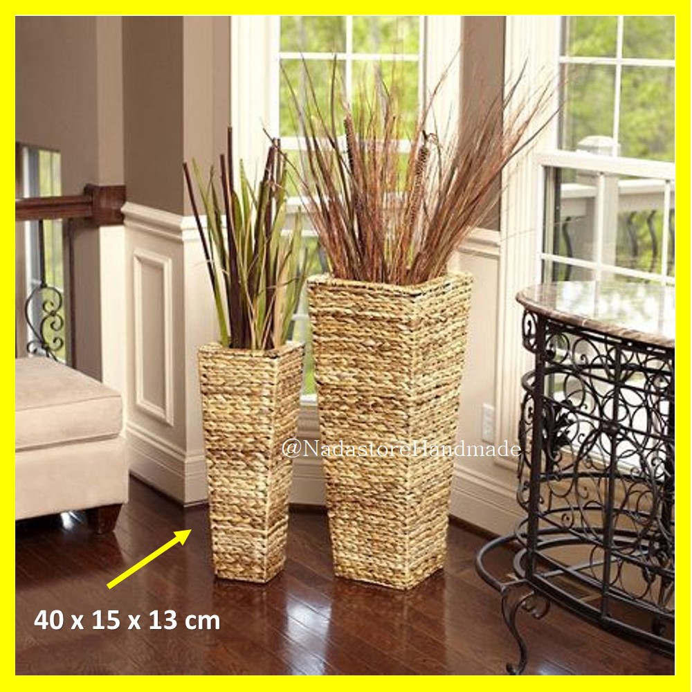 Water Hyacinth Wicker Vase / Vas / Bejana / Tempat Bunga Kering Tanaman Artificial T 40 cm L 15 cm