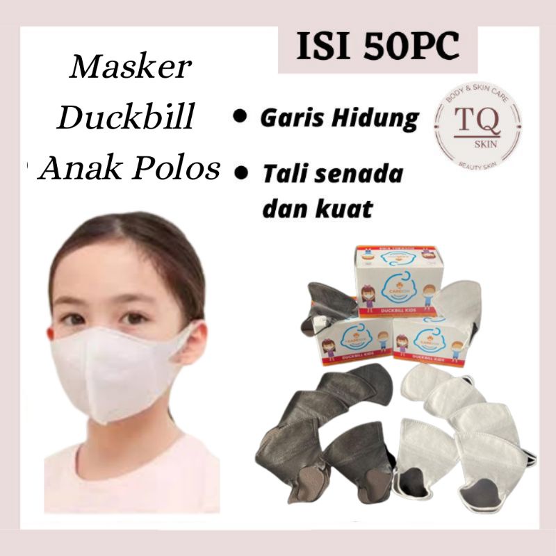 Masker Duckbill Anak 50pcs polos careion murah putih hitam garis hidung