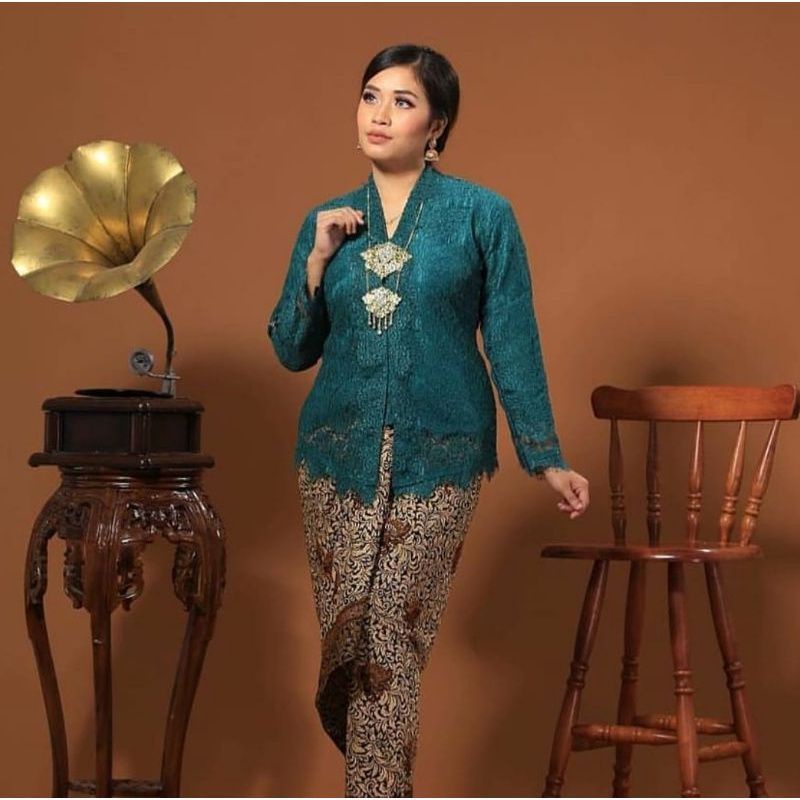 SETELAN KEBAYA MODERN FLOY BROKAT RENDA TANGAN PANJANG +ROK PANJANG SIZE S-XL