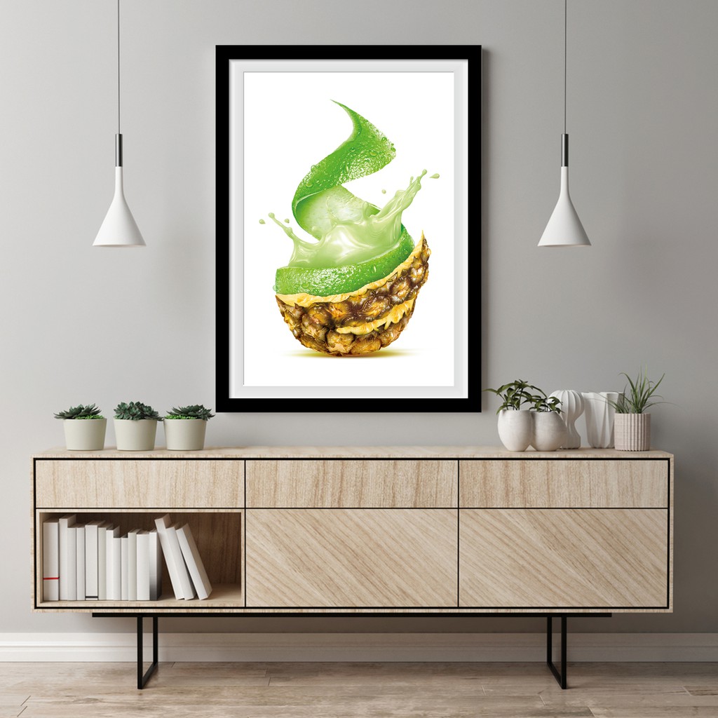 Walldecor Gambar Buah Segar Mengucurkan Air Hiasan Kafe Restoran Poster Kayu Jumbo