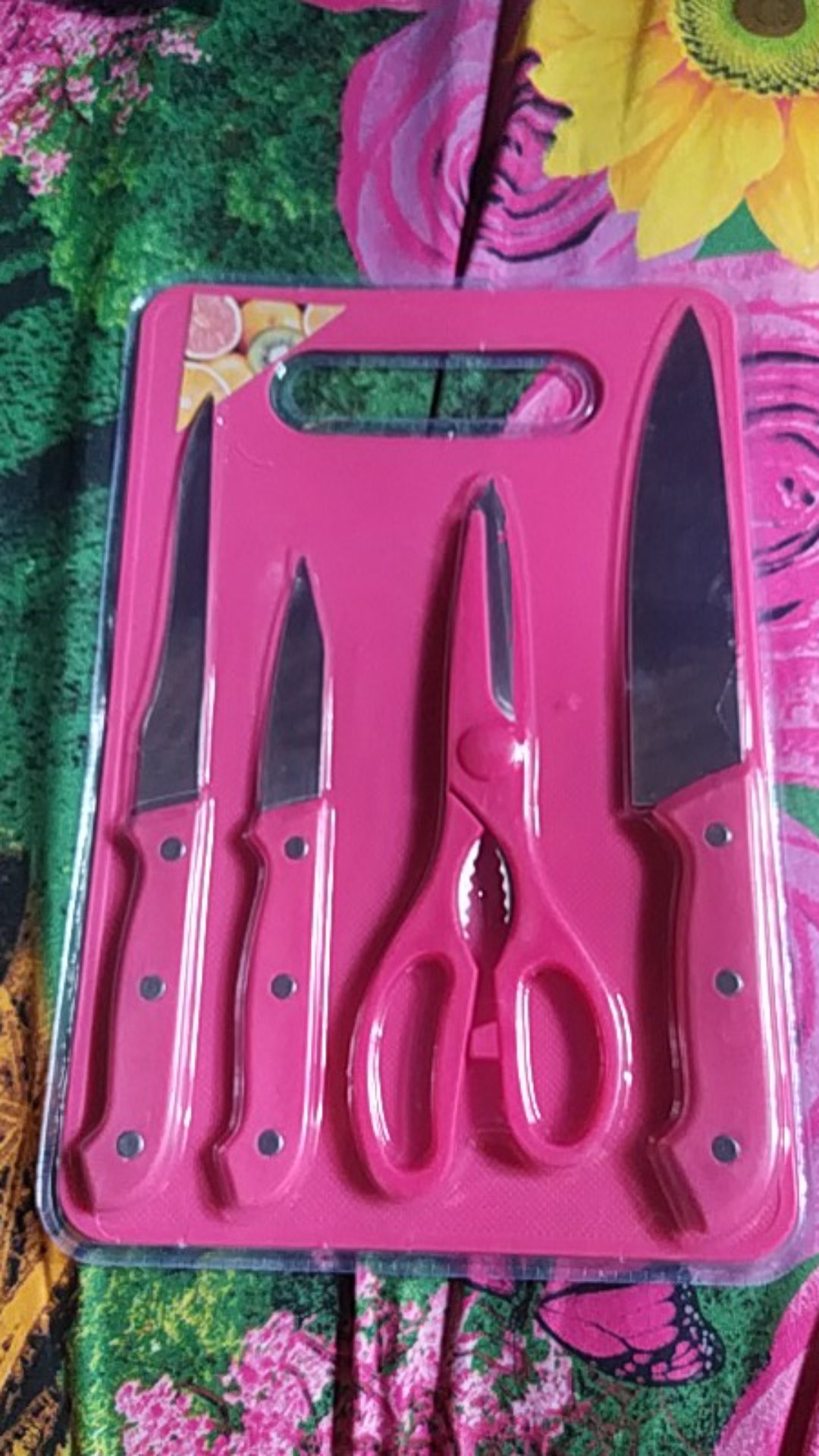 Cod - J2low - Partyhouse -set Pisau Dapur Knife Set 5in1 + Talenan Stainless Pisau Dapur 20cmx30cm