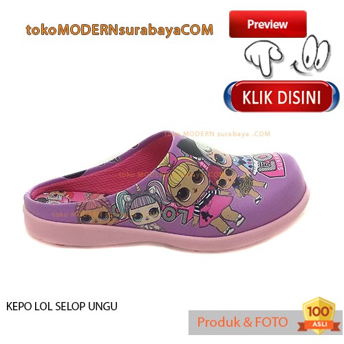 SEPATU SANDAL ANAK KARAKTER PRINTING KEPO LOL SELOP UNGU