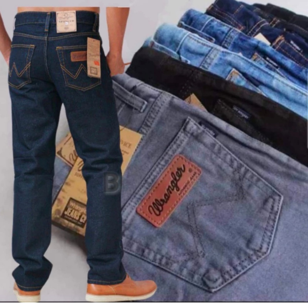 Celana Jeans Regurel Standar Original Wr3n9l3r Warna Biru Dongker Hitam Abu Coklat Biowash Wos 28-38