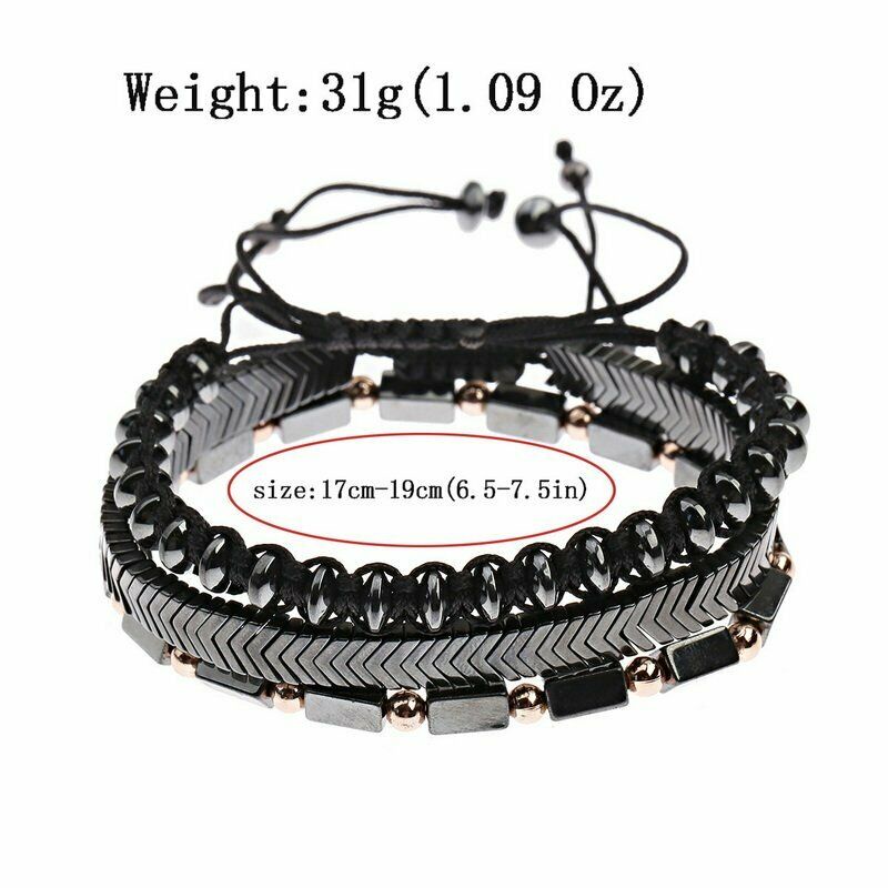 3pcs Gelang Manik-Manik Batu Hematite Warna Hitam Untuk Pria