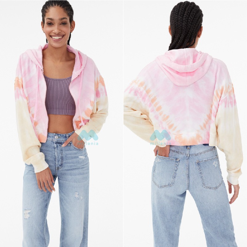 Hoodie Wanita- Oversize Tie dye Full Zipper Crop [AHZC 01]-3