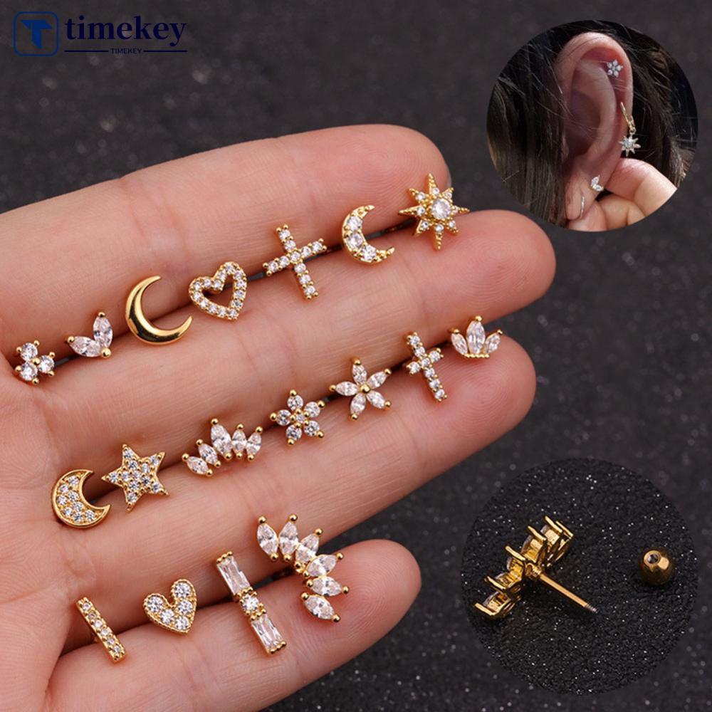 Timekey Anting Tusuk Gantung Bahan Stainless Steel Desain Mahkota Hias Mutiarazircon Untuk Wanita A8K3