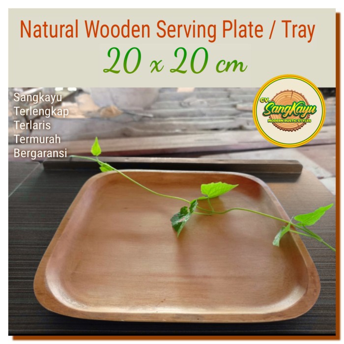 Wooden plate 20x20Cm Piring kayu Wooden serving plate piring saji kayu