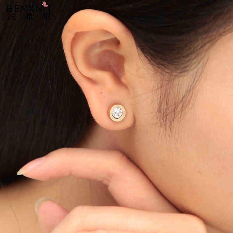 SALE Anting Titanium Rose Gold Asli Wanita Anti Karat Murah AA002 Motif Bulat dengan tulisan love