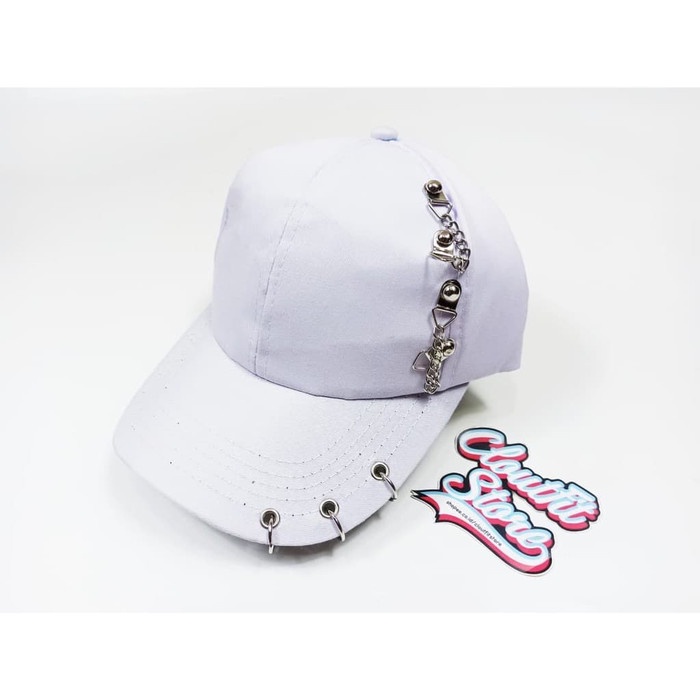 ef04rfv Topi Korea Kpop Baseball Cincin Anting Piercing Rantai Polos Putih - Putih D020F