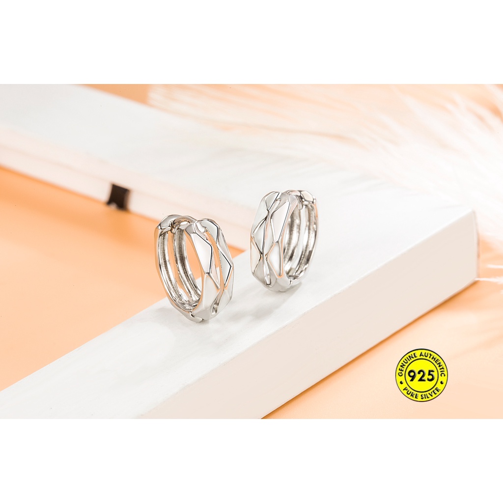 Anting Klip Bentuk Lingkaran Geometris Bahan Sterling Silver Aksen Berlian Gaya Retro Untuk Pria Dan Wanita