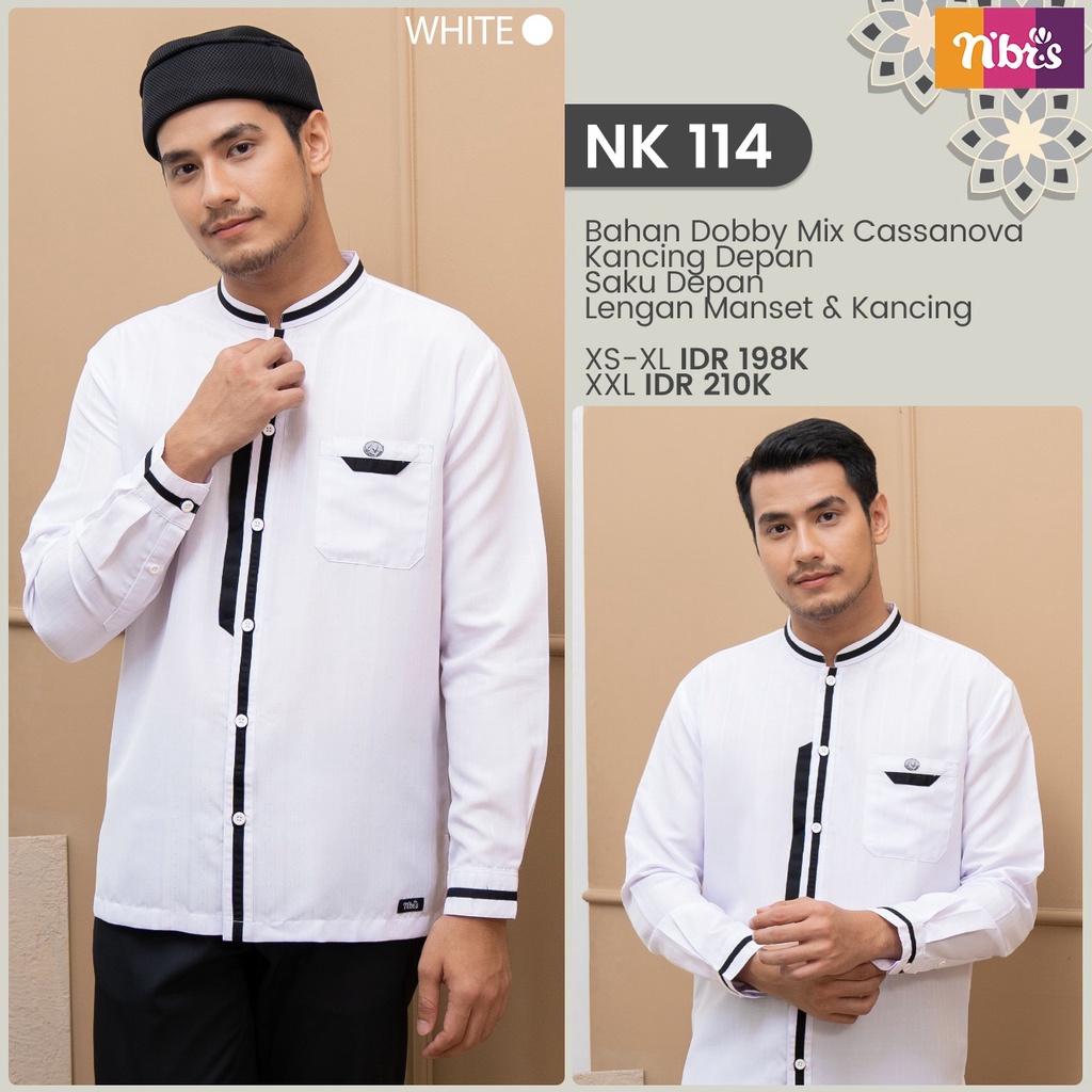 Nibras Koko NK 114 Bahan Dobby mix Cassanova Atasan Kurta Putih Pria Modern Simpel by Nibras bisa COD