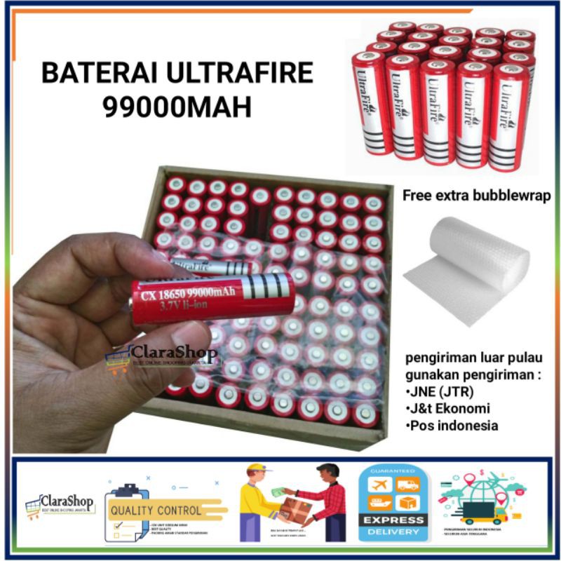 Baterai Ultrafire 18650 99000Mah harga Baterai per1 pcs