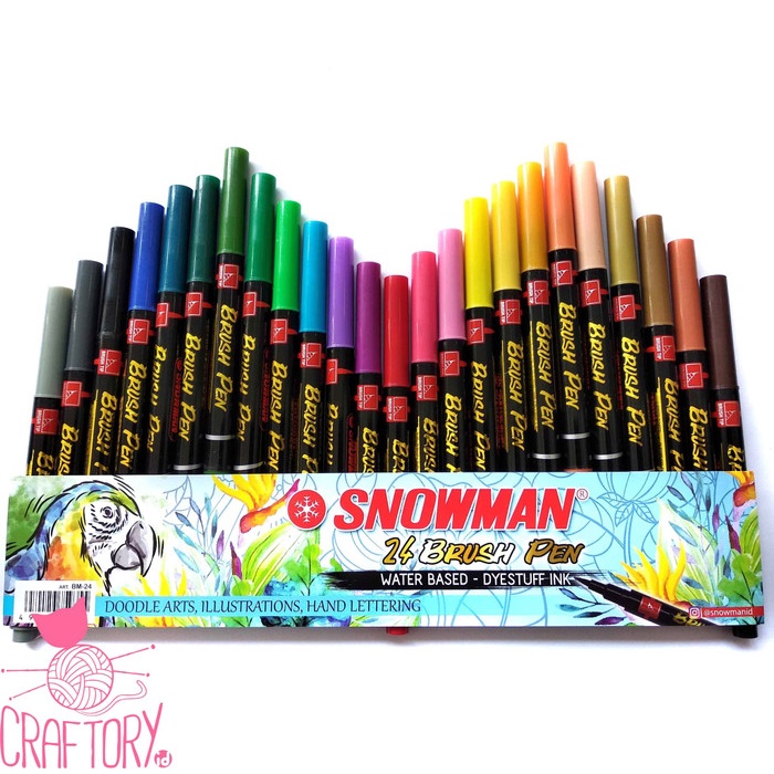 

kaligrafi-perlengkapan- snowman brushpen brush pen kuas set 24 warna bm-24 lettering doodle