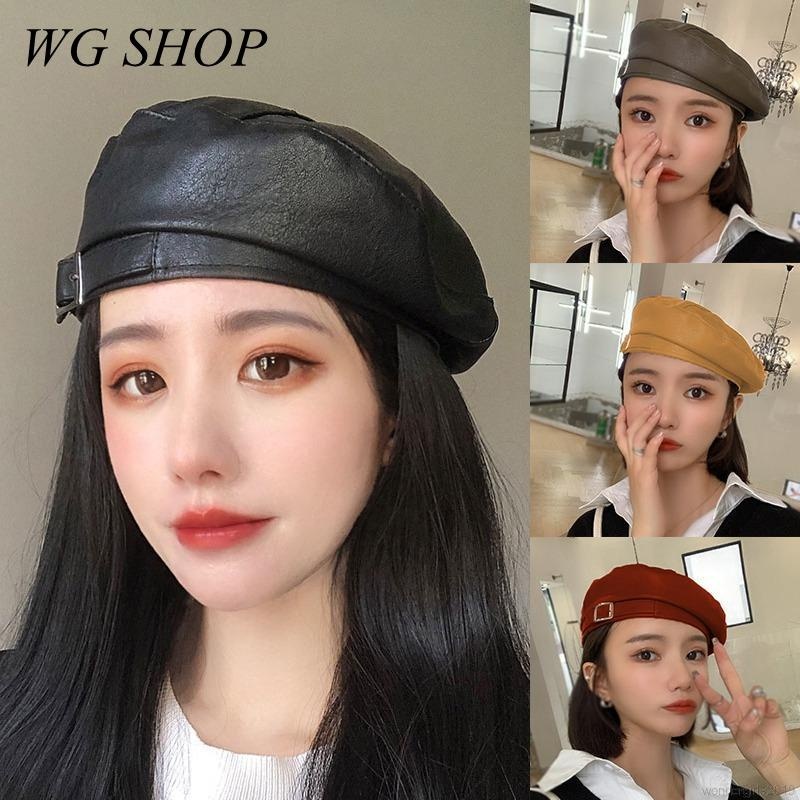 Topi Baret Bahan Kulit pu Bentuk Labu Octagonal Gaya Retro Jepang Untuk Wanita