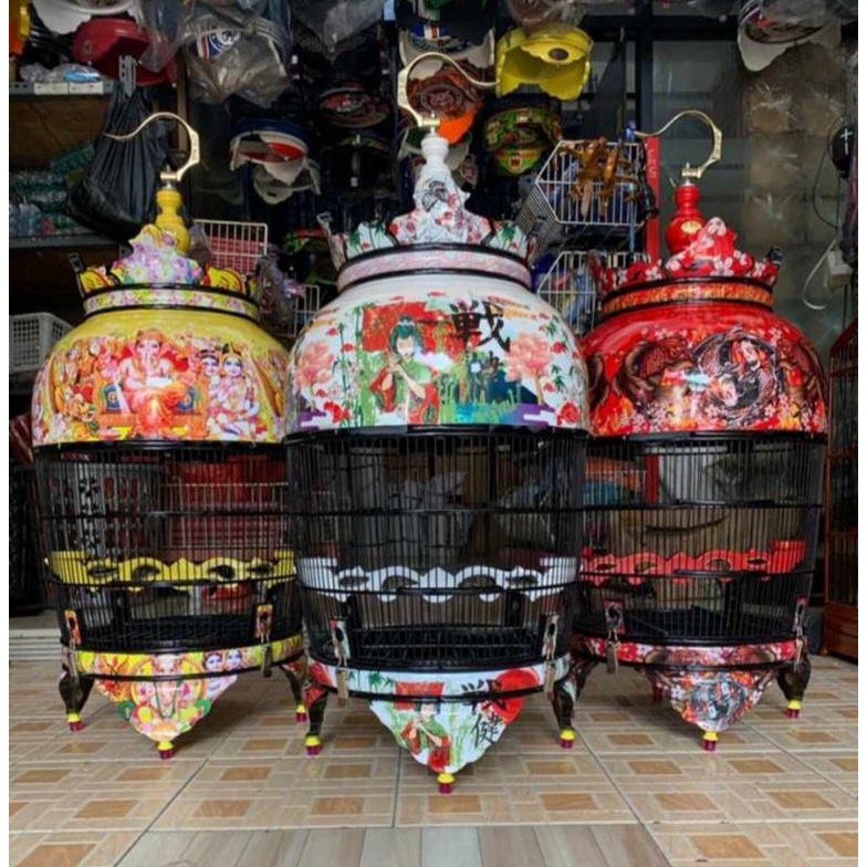 Terlaris Kandang/Sangkar Burung Perkutut Kayu Jati Motif Decal Mewah Istimewa Original Bisa Kirim Ke