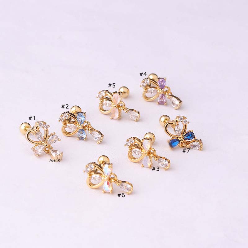 1 Pc Anting Stud Tindik Tulang Rawan Bentuk Hati Pita Helix Pinna 20Gauge Bahan Stainless Steel Dengan Zircon