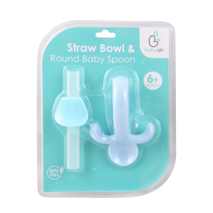 Babyqlo Sendok Makan Bayi Dan Sedotan / Straw Bowl &amp; Round Baby Spoon