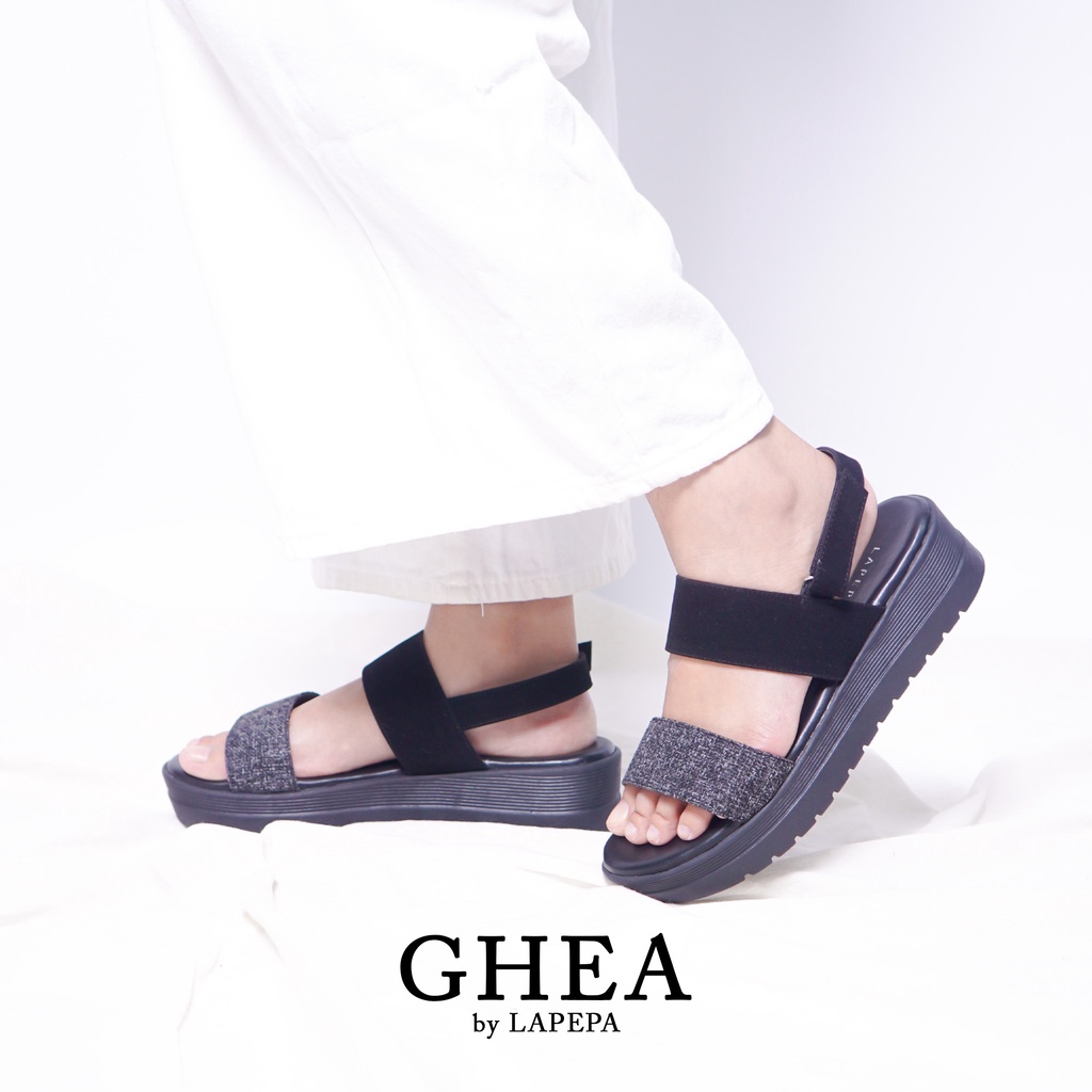 AVLINSTORE - tipe GHEA Sepatu Sandal Wanita Wedges Model Ban dua Tali Strap belakang Hak Tinggi Sole 4 cm Bahan Buludru