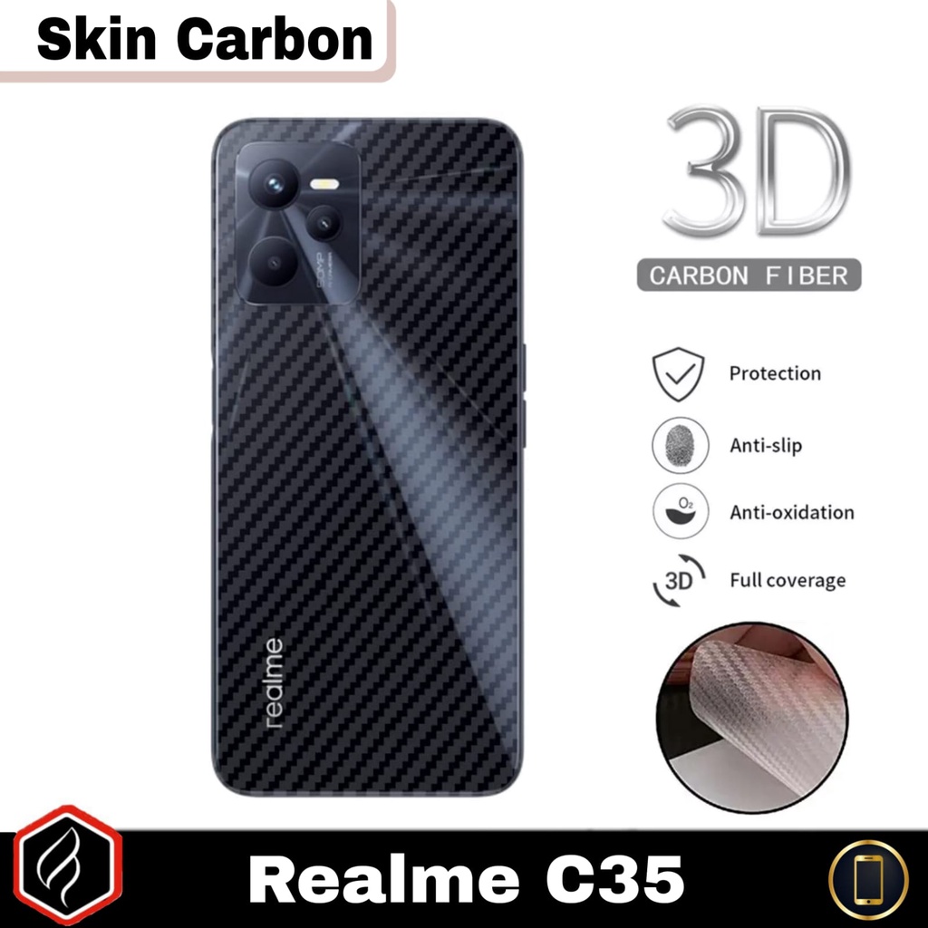 Paket 4 in 1 Case Realme Narzo 50A Prime / Realme C35 Case Clear HD &amp; Anti Gores Layar Free Tempered Glass Camera &amp; Skin Carbon For Realme